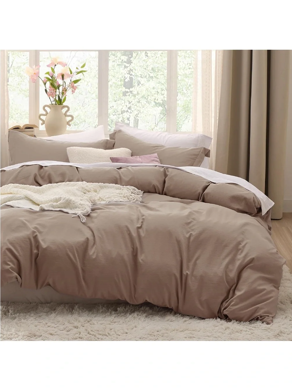 NEW Bedsure Prewashed Duvet Cover King, Cotton-Like Soft Bedding Set, Khaki